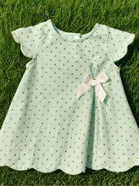 Tahari Light Mint Green Dress with Gold Polka Dots Size 3T
